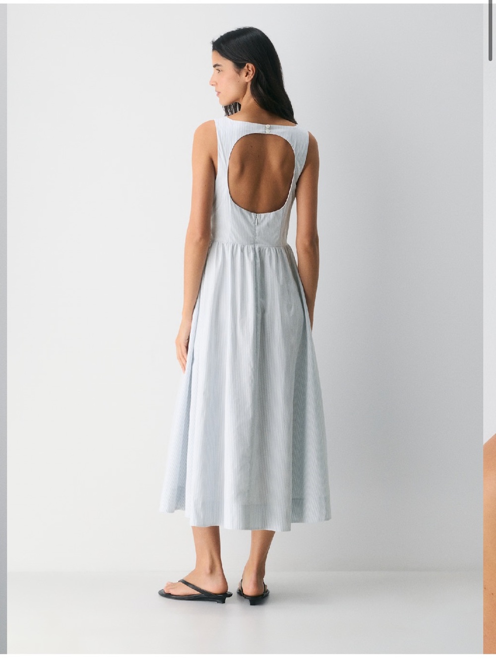 Aritzia Pale Blue Striped Maxi Dress with Open Back Cutout